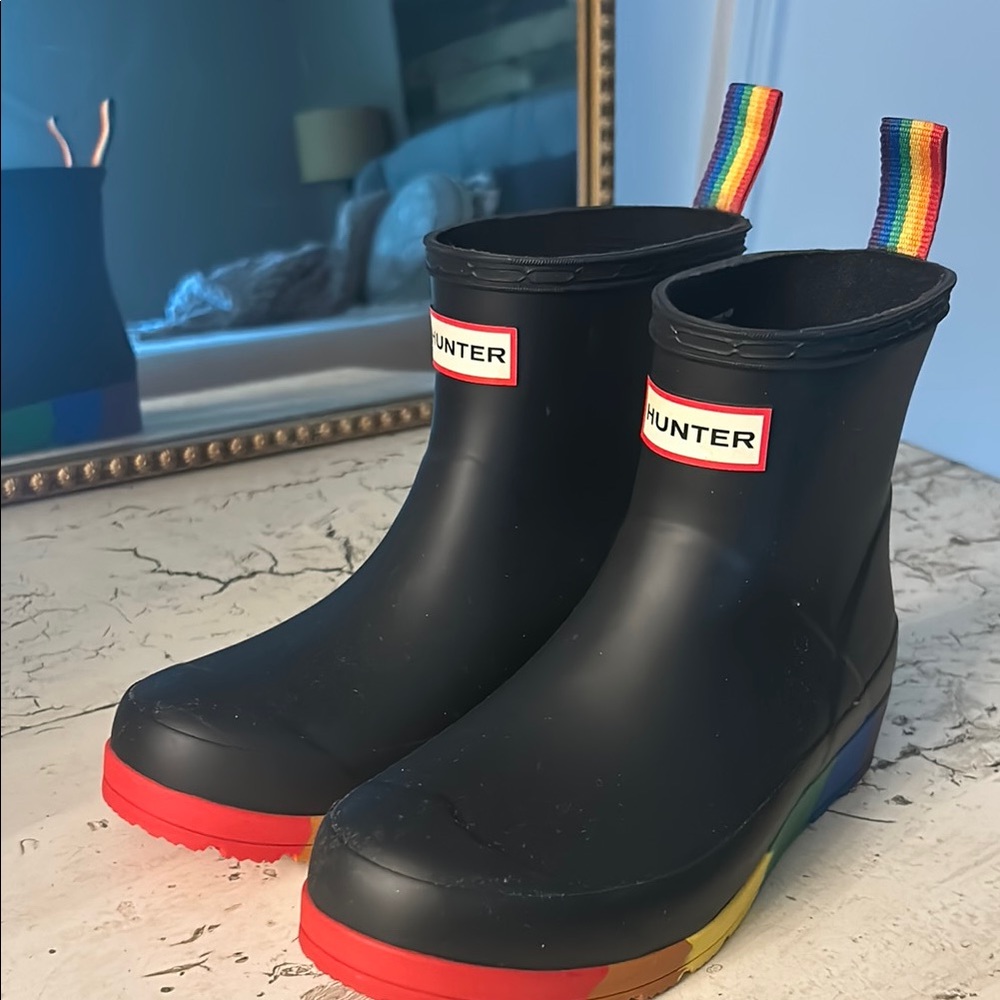 Hunter Black Ankle Boots with Rainbow Soles
